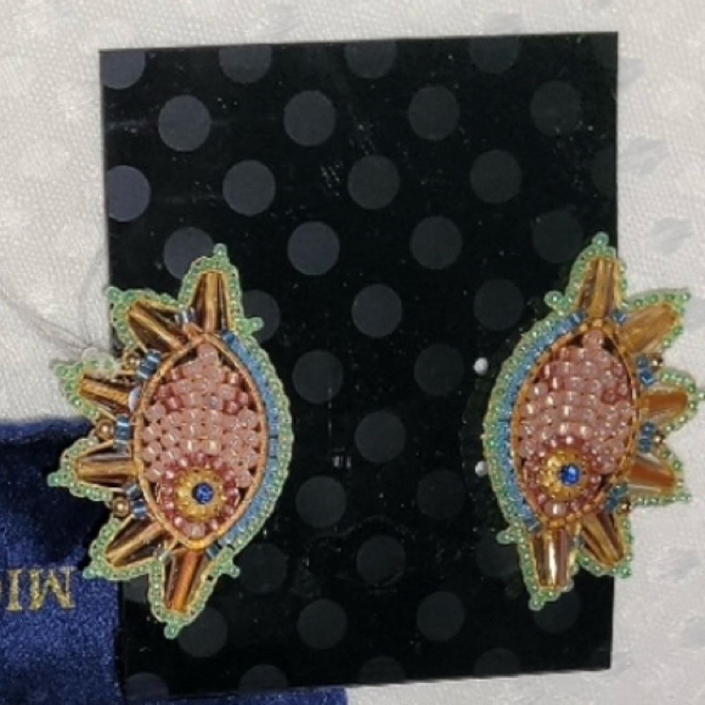 Miguel Ases Pink and Green Stud Earrings